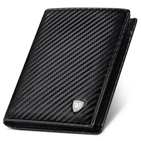 WONSEFOO Portefeuille en Cuir Carbone pour Hommes Bloquant RFID avec 11 Emplacements | Vertical à Trois Volets | Cadeaux de Noël