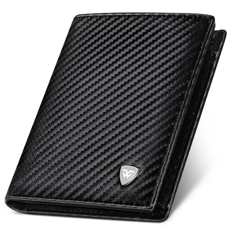 WONSEFOO Portefeuille en Cuir Carbone pour Hommes Bloquant RFID avec 11 Emplacements | Vertical à Trois Volets | Cadeaux de Noël