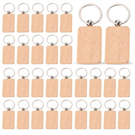 WANDGU Lot de 30 porte-clés en bois : porte-clés personnalisés