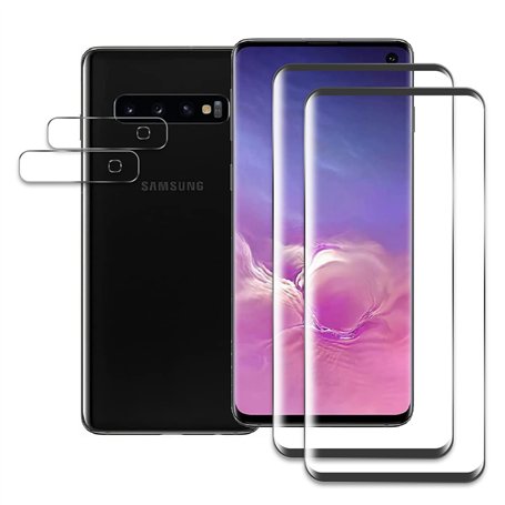 2 Pièces Verre Trempé pour Samsung Galaxy S10 avec 2 Pièces Protection d'Objectif de Caméra