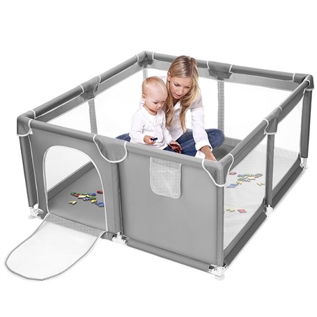 Kasanni Parc pour bébé 130 x 130 cm - Pliable - Avec grille antidérapante - Grande aire de jeux de sécurité - Avec filet respira