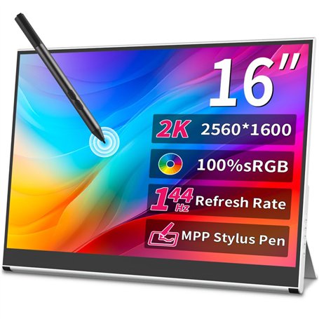 Magedok Écran Tactile Portable 16 Pouces 2K 144 Hz WQHD 100% Moniteur Portable HDR IPS Eye Care Game Display USB C Mini DP HDMI
