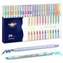 Surligneurs Pastel，EooUooIP® 24 Extra-fin Surligneurs Marqueur, Double pointes (fine ou plate), 4 styles de couleurs dont macaro