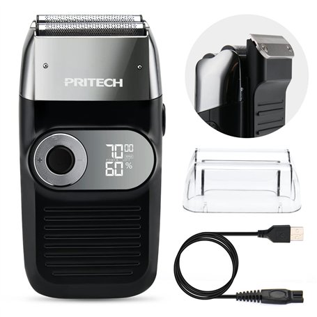 PRITECH Rasoir Électrique 2-en-1 pour Hommes – Rasoir à Lame Foil & Tondeuse Escamotable pour Barbe et Crâne