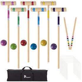 Pointyard Ensemble de croquet pour 6 joueurs avec maillets en bois