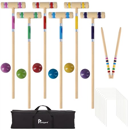 Pointyard Ensemble de croquet pour 6 joueurs avec maillets en bois