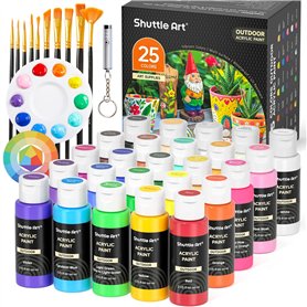 Shuttle Art Peinture Acrylique pour Extérieur 25 Couleurs (60ml) avec 10 Pinceaux 1 Palette