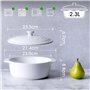 Cocotte ronde en céramique avec couvercle - Passe au four - 23 cm - Blanc