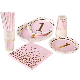 Anniversaire 1 an Fille Vaisselle Rose