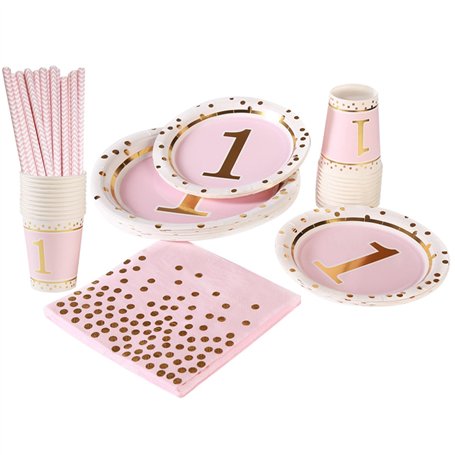Anniversaire 1 an Fille Vaisselle Rose