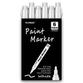 Lot de 6 marqueurs de peinture blanche permanents à pointe moyenne de 2