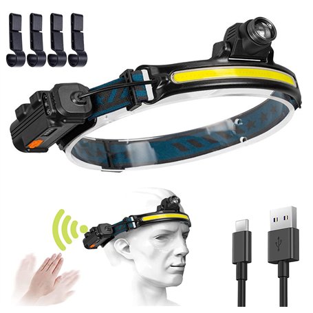Sumeber Lampe frontale LED rechargeable avec capteur manuel 5 modes de lumière 500 lumens - Lampe frontale étanche - Pour enfant