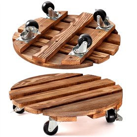 PETSUPS Lot de 2 supports de plantes en bois avec roues de 30 cm avec roulettes verrouillables en métal robuste