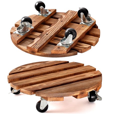 PETSUPS Lot de 2 supports de plantes en bois avec roues de 30 cm avec roulettes verrouillables en métal robuste