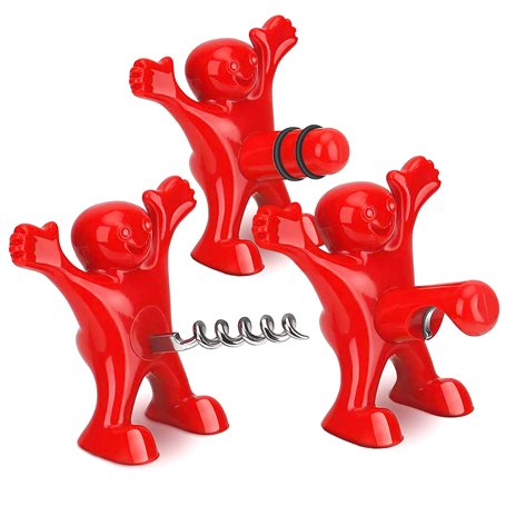 Yisscen 3 Pièces Ouvre-Bouteille Homme Rouge Bouchon de vin décapsuleur Bière Ouvre Bouteille
