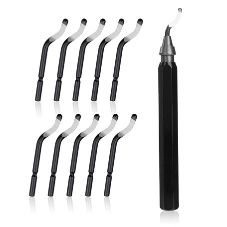 QIMEI-SHOP Outil D'ébavurage avec Poignée de Alliage D'aluminium 10 Deburr Lames de Acier Rapide pour Imprimante 3D Plastique Al