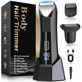 KUAIVO Tondeuse Corps et Intime Homme 2 en 1 IPX7 Étanche avec Peigne/Lumière LED