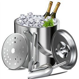 Feelhap Seau à Glace en Acier Inoxydable 3L Seau à Glace Isotherme Double paroi Seau à Champagne avec Couvercle Pinces Pince à g