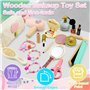 Feelhap Maquillage Enfant Fille en Bois, Jouets de Maquillage en Bois Kit Maquillage Enfant avec Accessoires de Coiffure Trousse