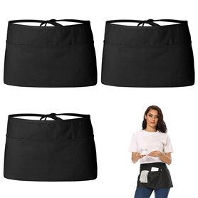 Tablier Serveur Avec 3 Poches Profondes 3 PièCes Tablier Estheticienne Professionnelle Avec Poche Tablier à Cravate Avant Noir D