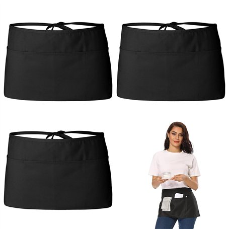 Tablier Serveur Avec 3 Poches Profondes 3 PièCes Tablier Estheticienne Professionnelle Avec Poche Tablier à Cravate Avant Noir D