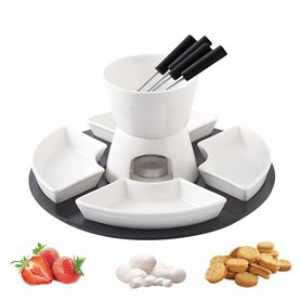 Service à fondue au chocolat en céramique blanche