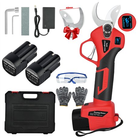 Sécateur électrique sans Fil avec Écran: 40 mm Secateur Electrique Professionnel - vec 2 * 2.0Ah Batteries de 16.8V - Sécateur p