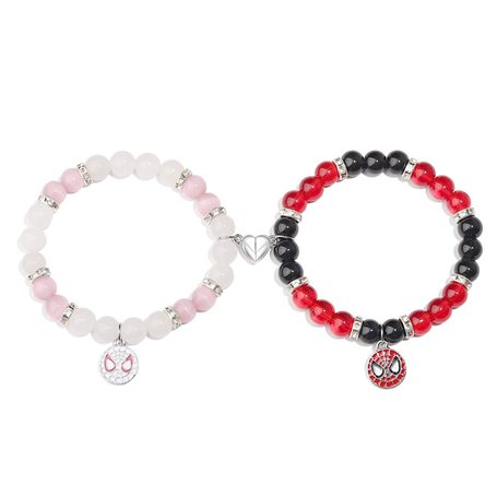 FFWTPY Bracelet Couple 2 Pièces d'Amitié Spider Tressés Spiderman Bracelets Pendentif avec Magnétique Super Héros Bijoux Cartoon