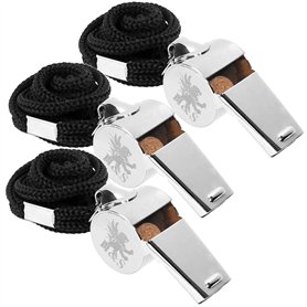 H&S Sifflet en Acier Inoxydable avec Cordon Noir - Lot de 3 - Sifflet Puissant pour Arbitre de Football ou Handball - Sifflets p