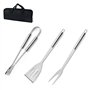 Lot de 3 ustensiles de barbecue en acier inoxydable de qualité supérieure avec étui de transport, comprenant spatule, pince, fou