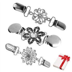 3 pièces dames cardigan de duckbill Clip clips de pull avec des fleurs strass