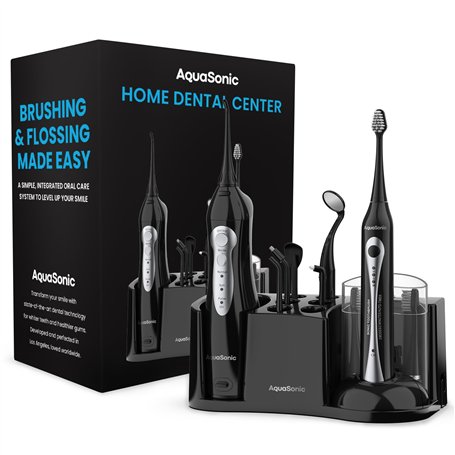 AquaSonic Home Dental Center Brosse à dents électrique rechargeable et hydropulseur intelligent – Système complet de soins bucco