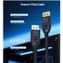 Cable Matters [certifié VESA] Câble DisplayPort 2.1 54Gbps 3m, câble DP54 avec, 8K 165Hz, 4K 500Hz en noir avec FreeSync, G-SYNC