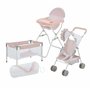 Olivia's Little World Station de Nurserie 3pcs Lit Bebe Chaise Haute et Poussette Rose Gris
