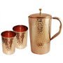 Herbever ® Carafe indienne en cuivre pur avec 2 verres martelés