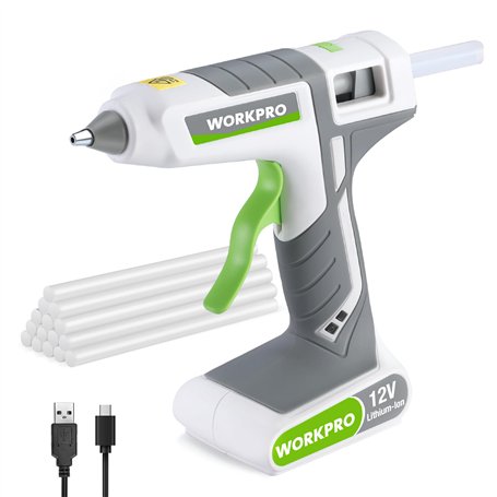 WORKPRO Pistolet à Colle Chaude Sans Fil 12 V avec 15 Bâtons de Colle 200x11mm