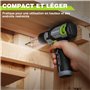 WORKPRO Perceuse Visseuse Sans Fil 8V, Visseuse Devisseuse Sans Fil Gris Vert, Accessoires 53 Pièces, avec Mandrin 10mm, LED Lum