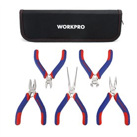 WORKPRO Jeu de Mini Pinces en Acier au Carbone avec Poignée Bi-matière et Sac de Rangement 5 Pièces