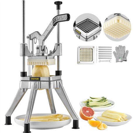 VEVOR Coupe-Frites Professionnel Manuel Coupe-Légumes Multifonction Commercial en Inox Lame de 0