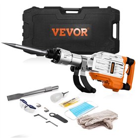 VEVOR Marteau de Démolition 3500 W Marteau-Piqueur 60 J 1900 BPM Marteau Perforateur avec 2 Burins Remplaçables Poignée Rotative