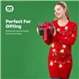 Giggling Getup Robe pull de Noël longue rouge pour femme avec ampoules lumineuses colorées, robes de Noël pour femmes, pull moch