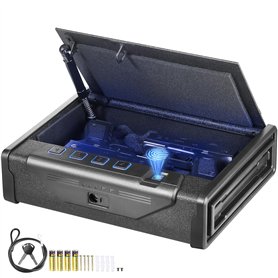 VEVOR Coffre-Fort de Pistolet en Acier Coffre-Fort Biométrique pour 2 Pistolets 3 Moyens de Déverrouillage par Empreintes Digita