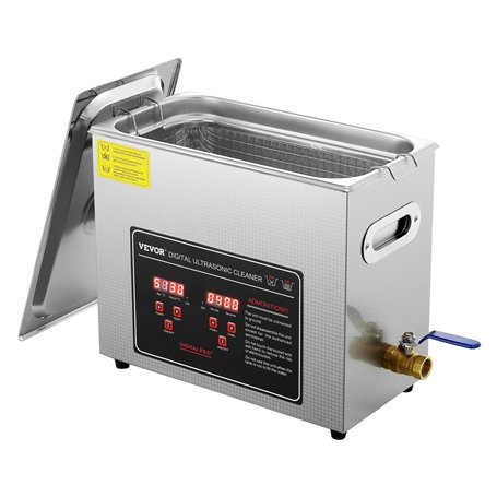VEVOR Nettoyeur à Ultrasons 6L en Acier Inoxydable Bac Ultrasons Numérique avec Chauffage Temps et Température Réglables Apparei