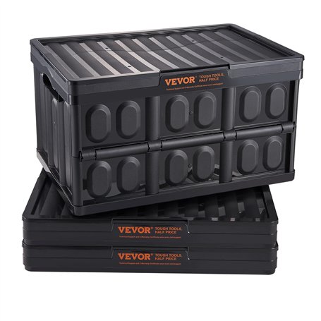 VEVOR Caisse de Rangement Plastique Pliable avec Couvercles 3PCS Bac de Rangement Empilable Capacité d'Une Boîte 45 L avec Poign