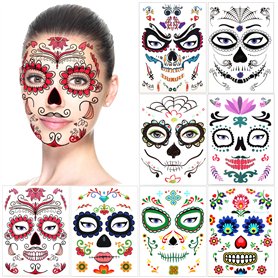Halloween Tatouages Temporaires pour visage (8 Feuilles)
