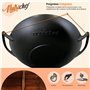 NutriChef Wok en Fonte-Pré-assaisonnée de 5,5 L - Poêle - Couvercle en Bois - Compatible avec Plaques de Cuisson Électriques et 