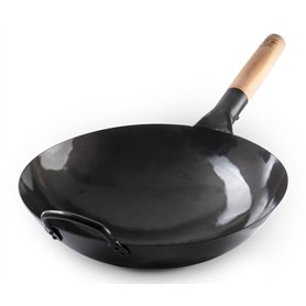 Craft Wok - Pow Wok en acier au carbone martelé à la main pré-assaisonné avec poignée en bois et en acier (13 pouces)