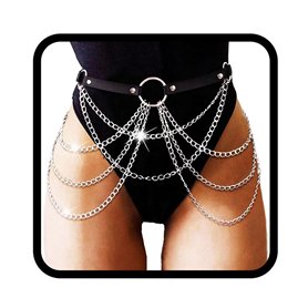 Flovel Punk Cuir Taille Chaîne Ceinture Noir Couches Corps Chaînes Harnais Discothèque Corps Chaîne pour Femmes et Filles