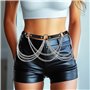 Flovel Punk Cuir Taille Chaîne Ceinture Noir Couches Corps Chaînes Harnais Discothèque Corps Chaîne pour Femmes et Filles