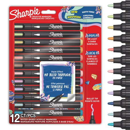SHARPIE Feutres acrylique | Couleurs Minérales | Pointe ogive | Feutres de coloriage adulte idéal pour coloriage mystère